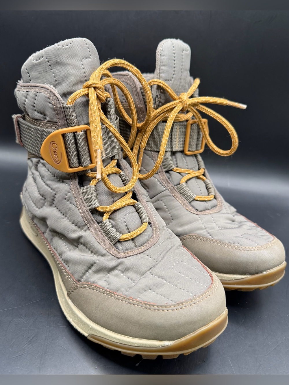 Chaco Quilted Lace-Up Cold-Weather Boots in Taupe, Size:6